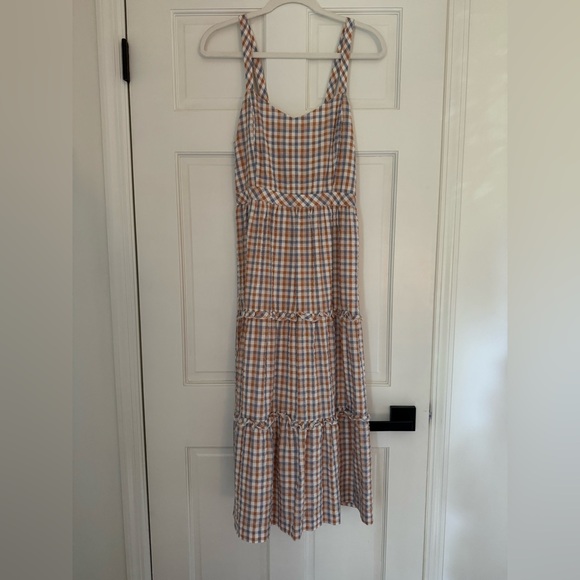 Madewell Checkered Midi Dress in Cream and Tan - Picture 7 of 7